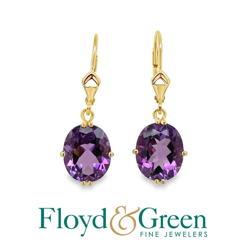 14KY Amethyst Dangle Earrings, 3.8g