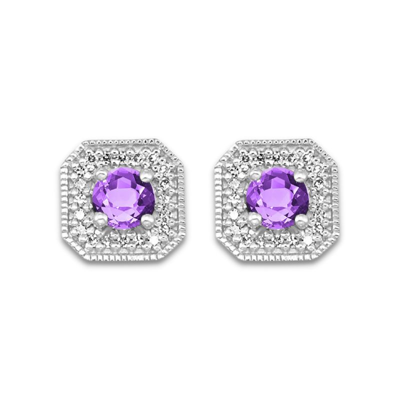 Amethyst & Diamond Stud Earrings