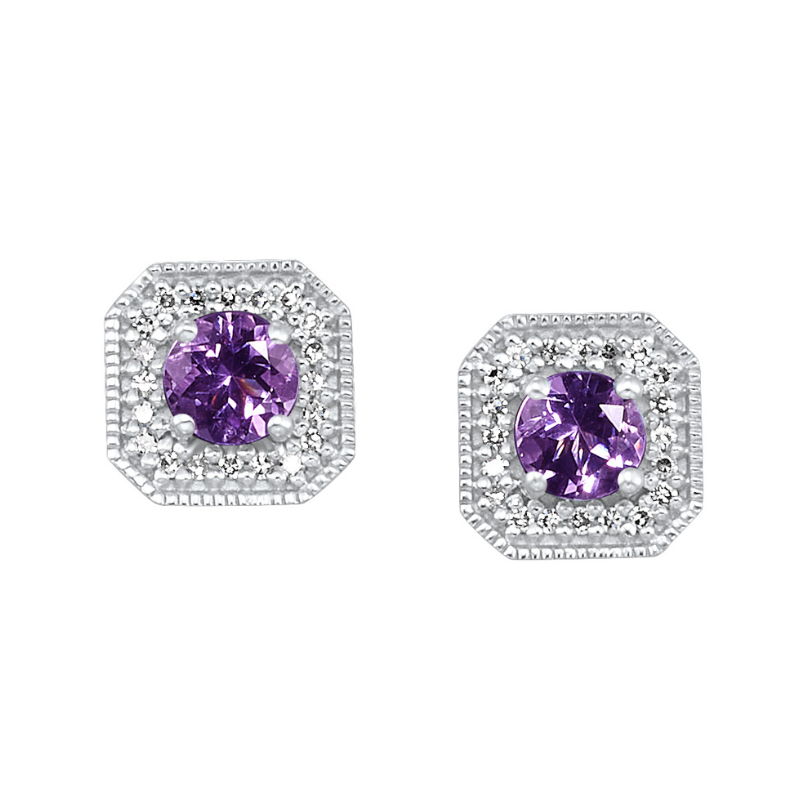 Amethyst & Diamond Stud Earrings