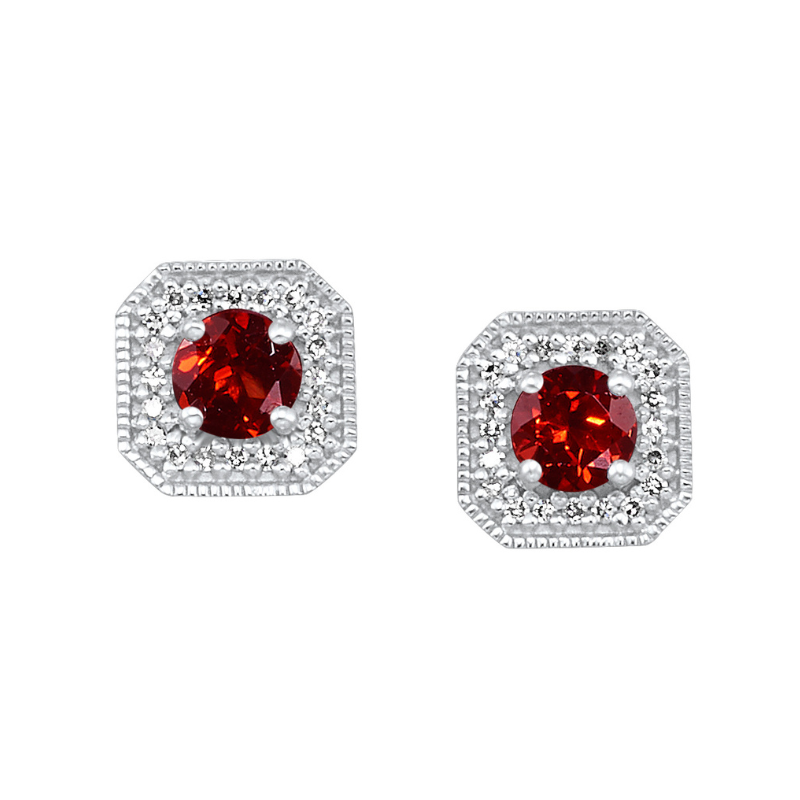 Garnet & Diamond Stud Earrings