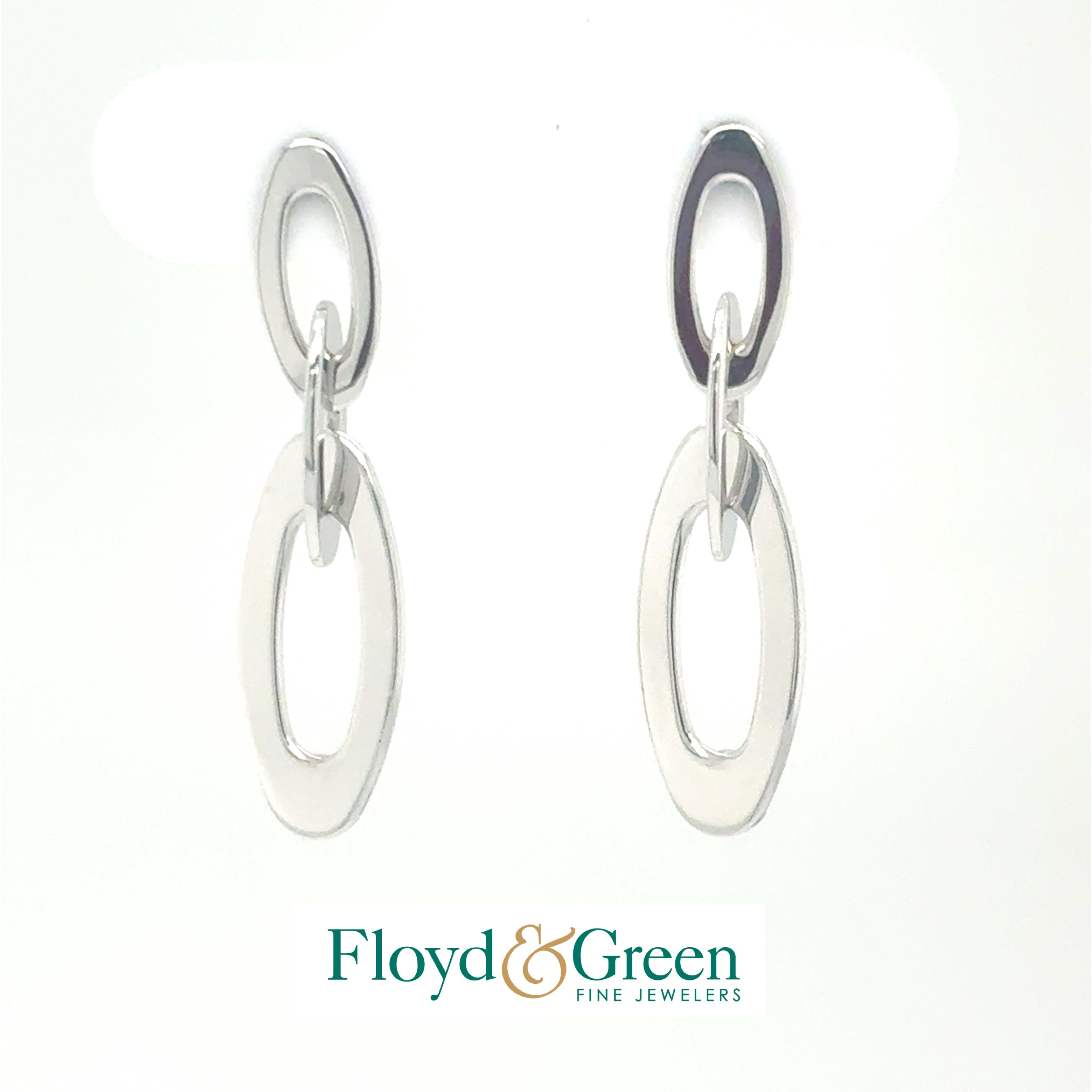 Roberto Coin 18KW Chic and Shine Oval Link Dangle Earrings with 2 Round Rubies