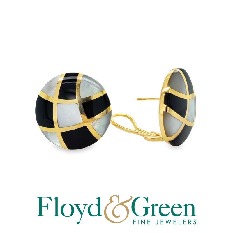 14KY Asch Grossbardt Black Onyx & MOP Checkerboard Earrings