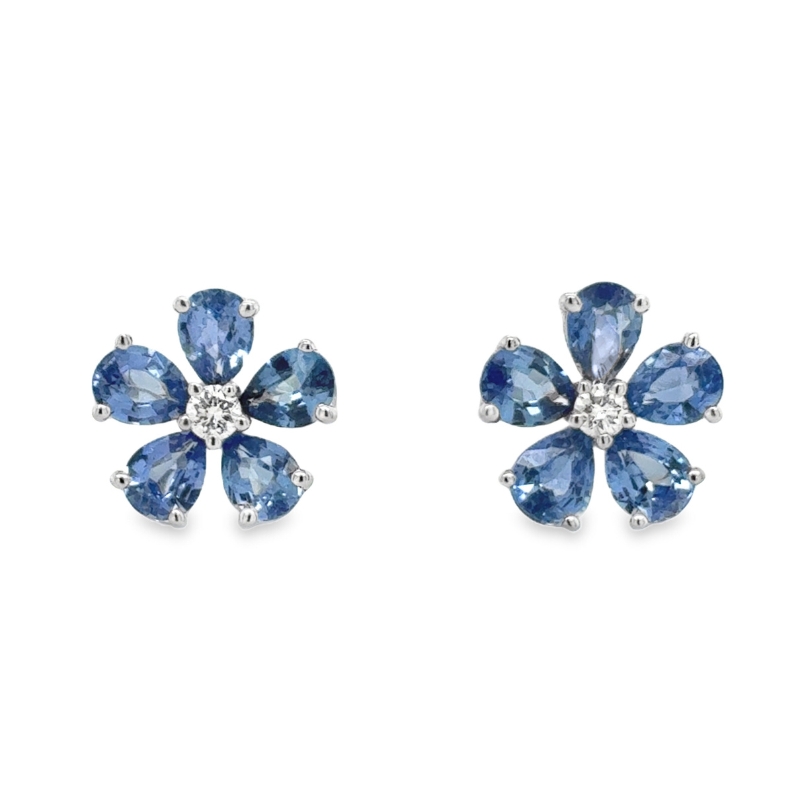 Sapphhire and Diamond Flower Stud Earrings