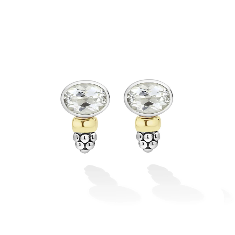 Two-Tone White Topaz Oval Stud Earrings