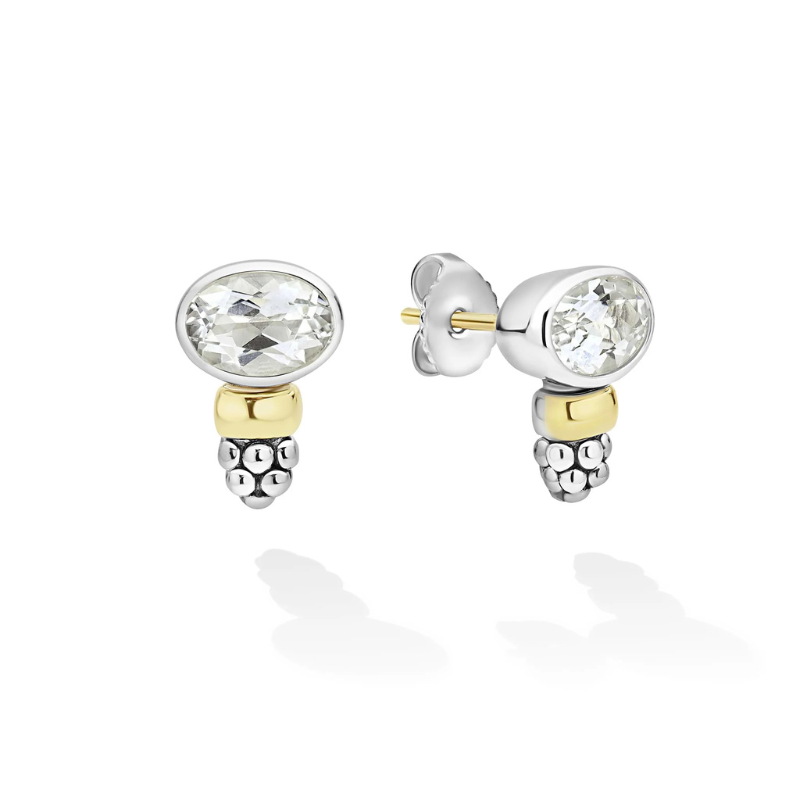 Two-Tone White Topaz Oval Stud Earrings