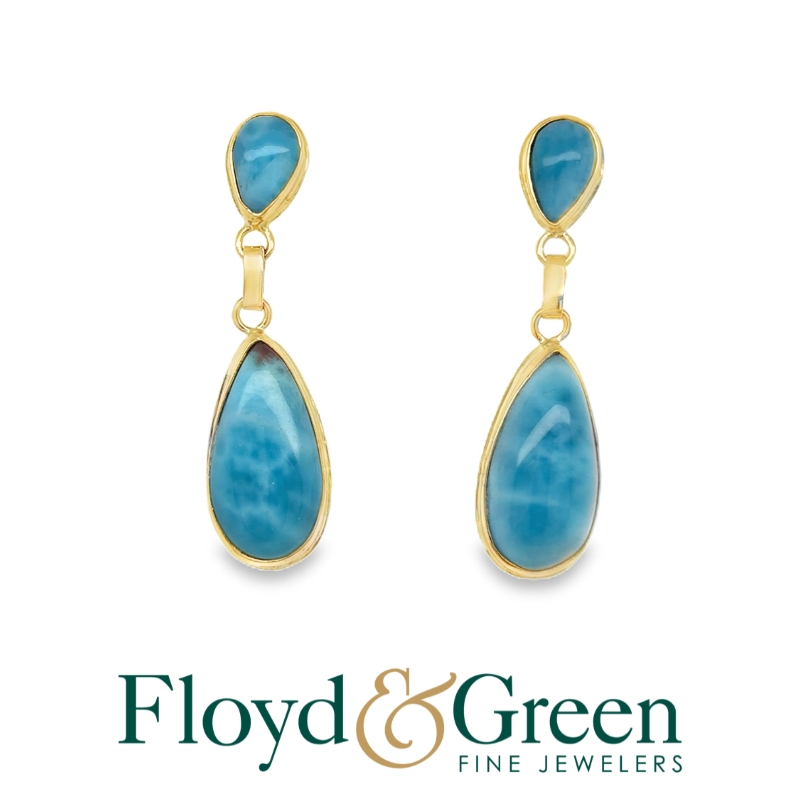14KY Larimar Dangle Earrings, 4.8g