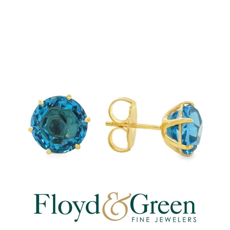 18KY Blue Topaz Stud Earrings, 4.2g
