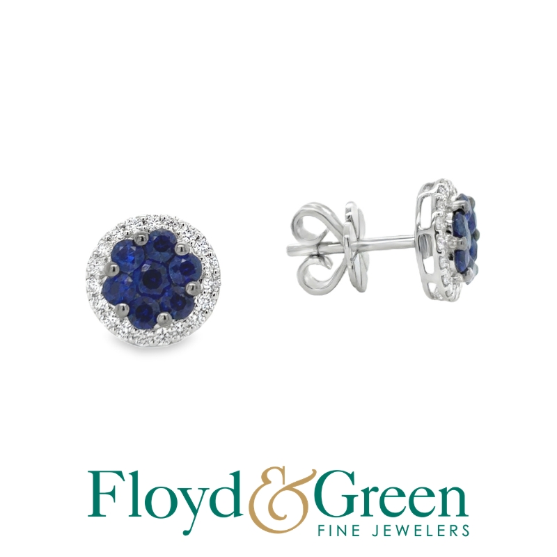18KW sapphire 0.91ctw and diamond 0.32ctw G-H/VS2-SI1 stud earrings