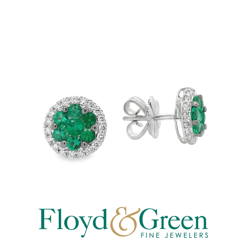 18KW emerald 1.00ctw and diamond 0.31ctw G-H/VS2-SI1 stud earrings