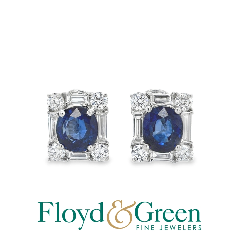 18KW sapphire 4.28ctw and diamond 1.28ctw G-H/VS2-SI1 earrings