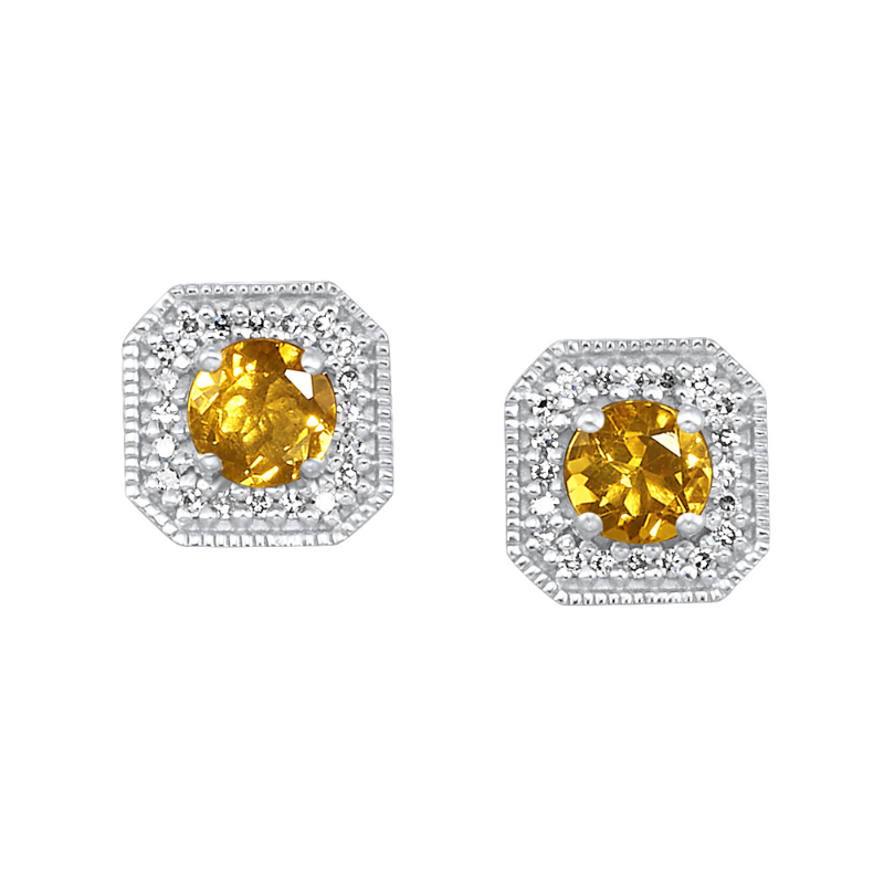 Citrine & Diamond Stud Earrings