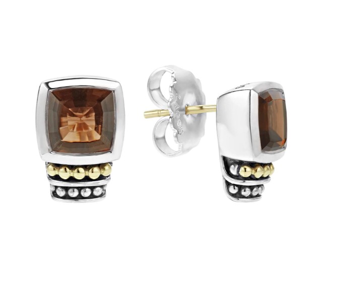 S/O-Bezel-Set Smokey Quartz Stud Earrings
