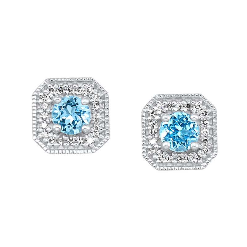 Blue Topaz & Diamond Stud Earrings