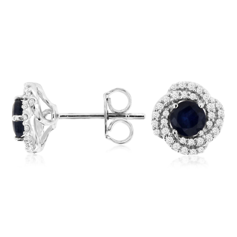 14KW sapphire 0.9ctw and diamond 0.23ct stud earrings