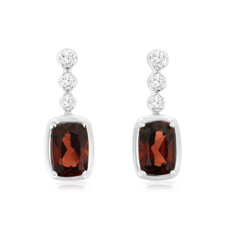 14KW garnet 1.1ctw and diamonds 0.1ctw drop earrings