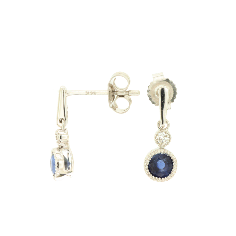 14KW sapphire 0.65ctw and diamonds 0.06ctw drop earrings