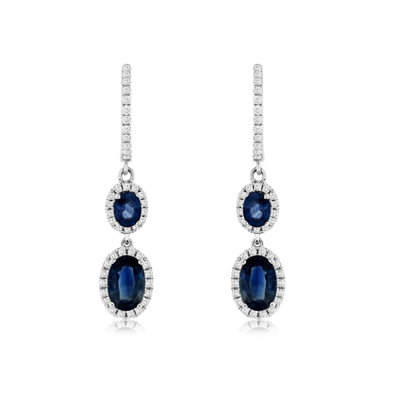 14KW sapphire 1.76ctw and diamonds 0.3ctw drop earrings