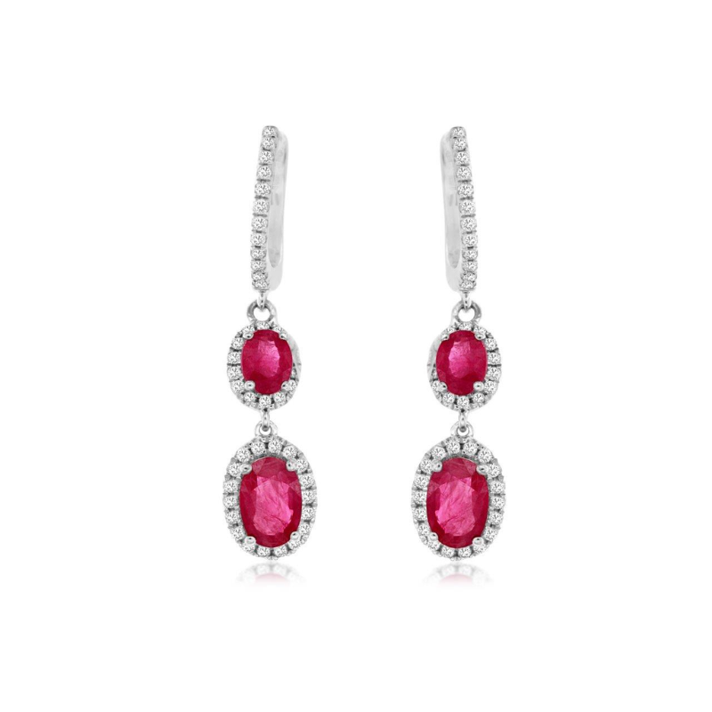 14KW ruby 1.52ctw and diamonds 0.3ctw dangle earrings