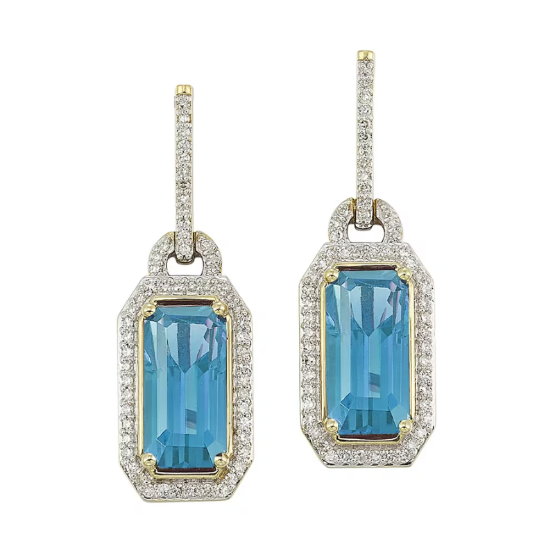 14Kt Gold Diamond & Blue Topaz Earring