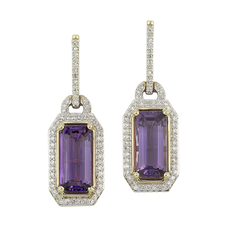 14Kt Gold Diamond & Amethyst Earring