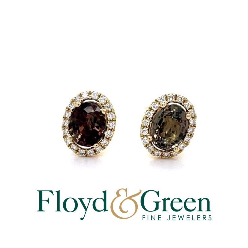 14K Yellow Gold Alexandrite and Diamond Stud Earrings