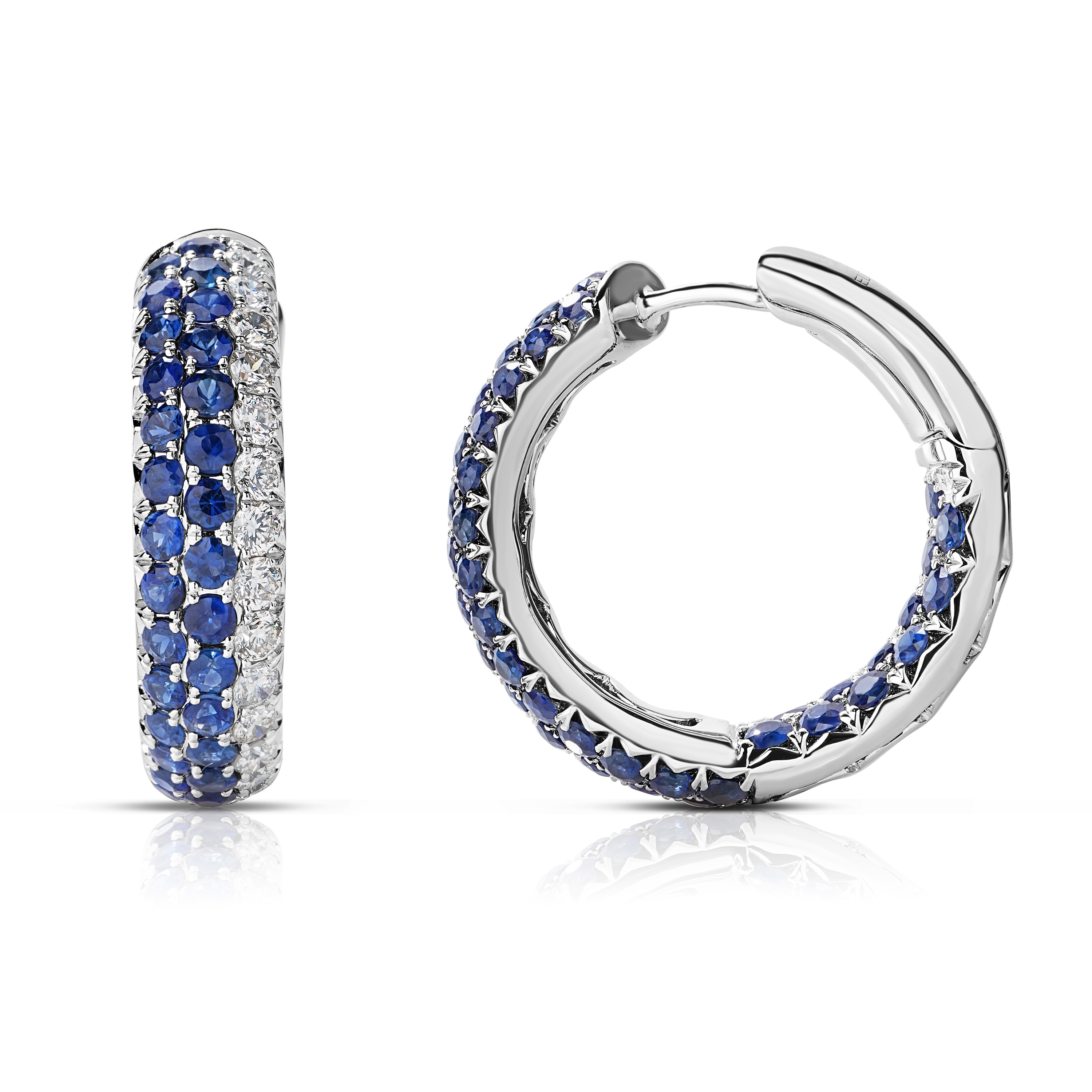 14K White Gold Sapphire and Diamond Inside-Out Hoop Earrings