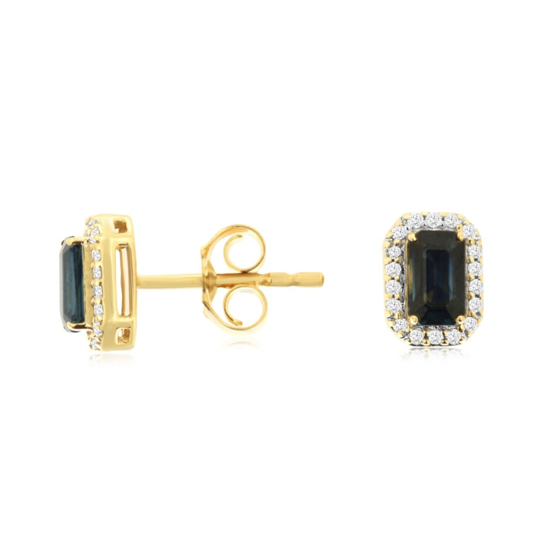 14KY 0.11ctw G-H/SI diamond and 0.75ctw sapphire stud earrings