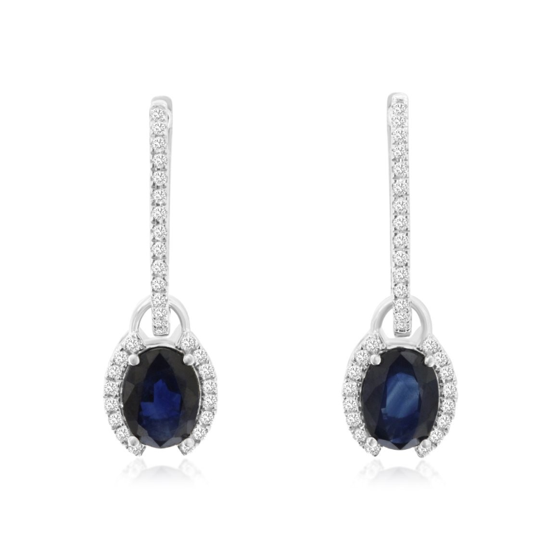 14KW 0.25ctw G-H/SI diamond and 2ctw sapphire drop earrings