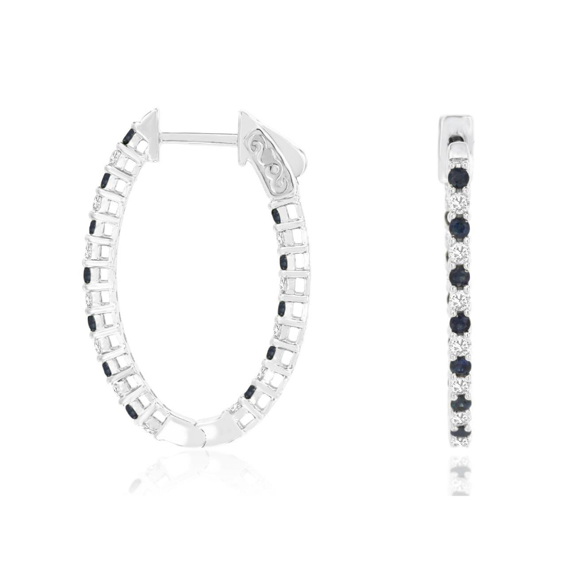 14KW 0.53ctw G-H/SI diamond and 0.62ctw sapphire oval hoop earrings