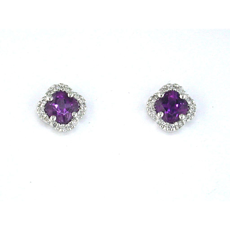 14KW 0.8ctw amethyst and 0.1ctw G-H/SI diamond clover earrings
