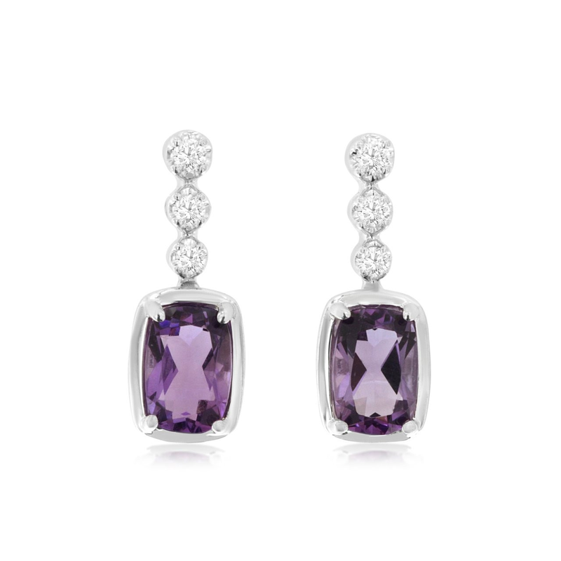 14KW 0.9ctw amethyst and 0.1ctw G-H/SI diamond earrings