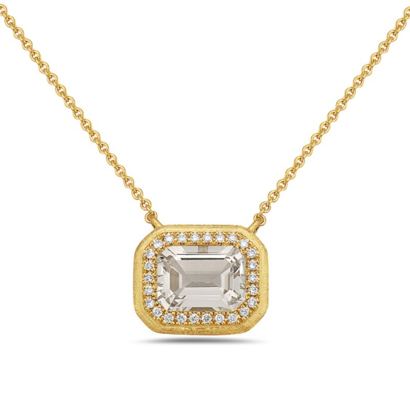 White Quartz & Diamond Halo Pendant Necklace