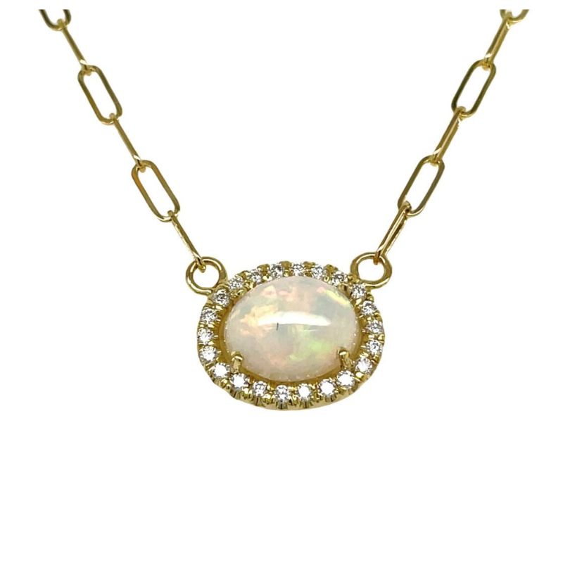 Opal & Diamond Halo Pendant Necklace