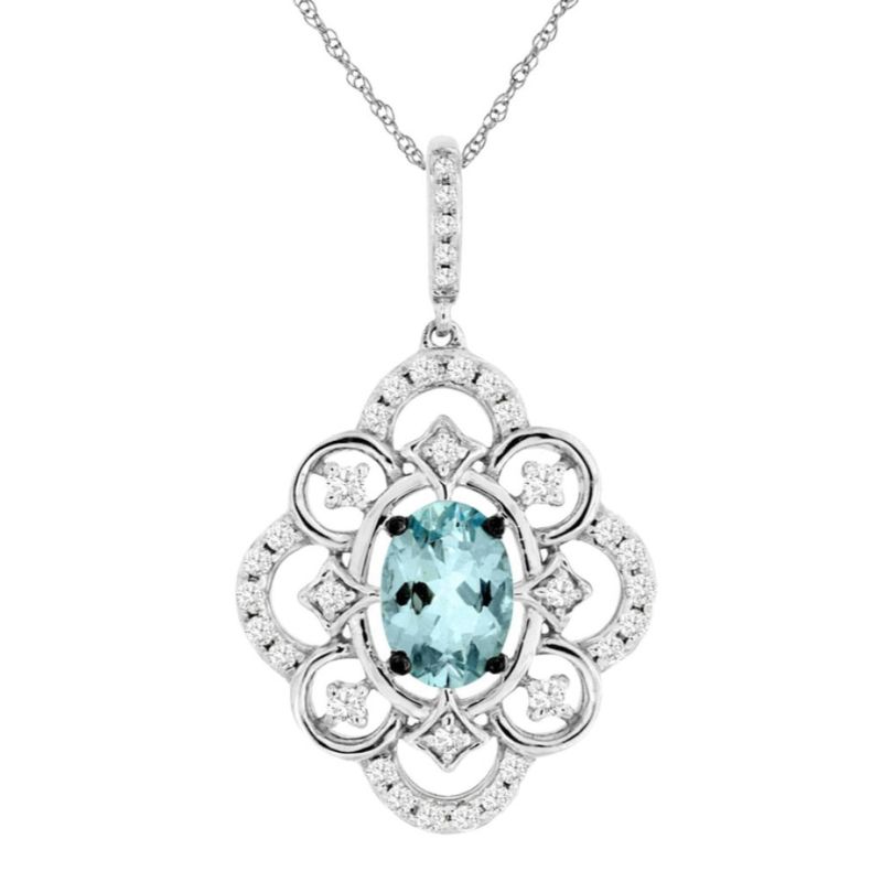 Aquamarine & Diamond Pendant Necklace
