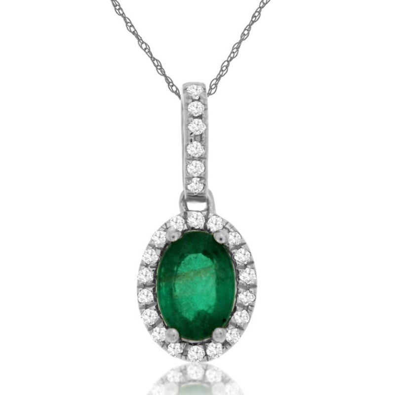 Emerald & Diamond Halo Pendant Necklace