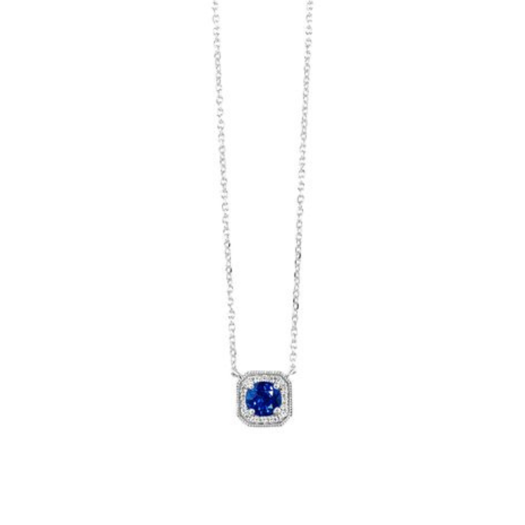 18 10KW Created-Sapphire Birthstone Pendant w/ Dia .07ctw