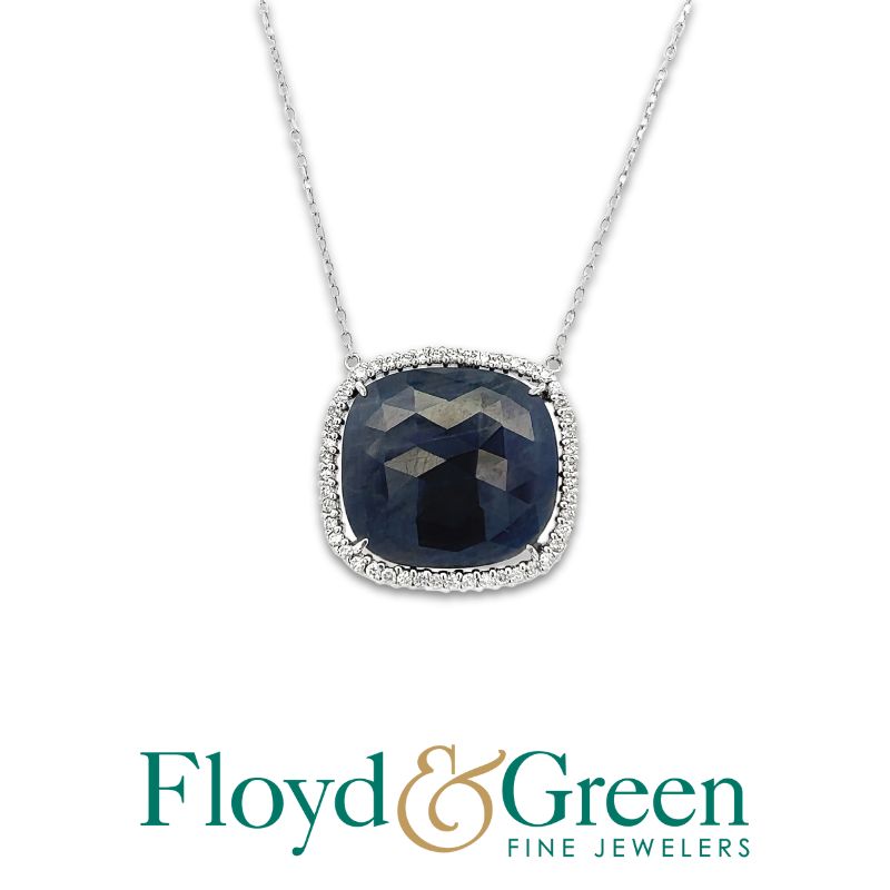 Sapphire & Diamond Halo Pendant Necklace