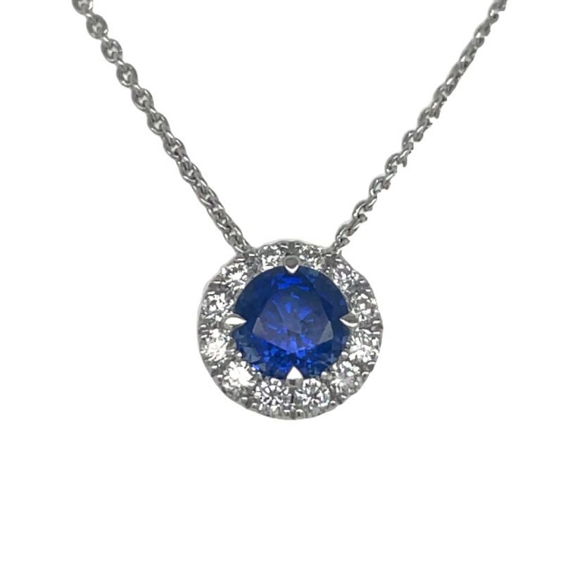 Sapphire & Diamond Halo Pendant Necklace