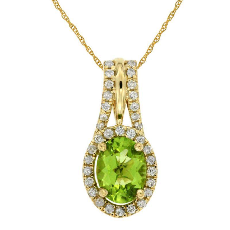 Peridot & Diamond Halo Bail Pendant Necklace