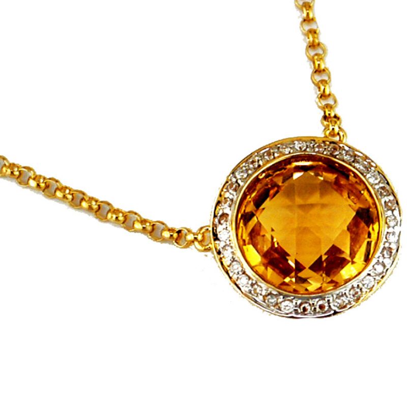 Citrine & Diamond Pendant Necklace
