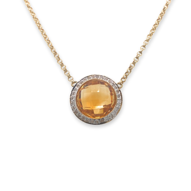 Citrine & Diamond Pendant Necklace