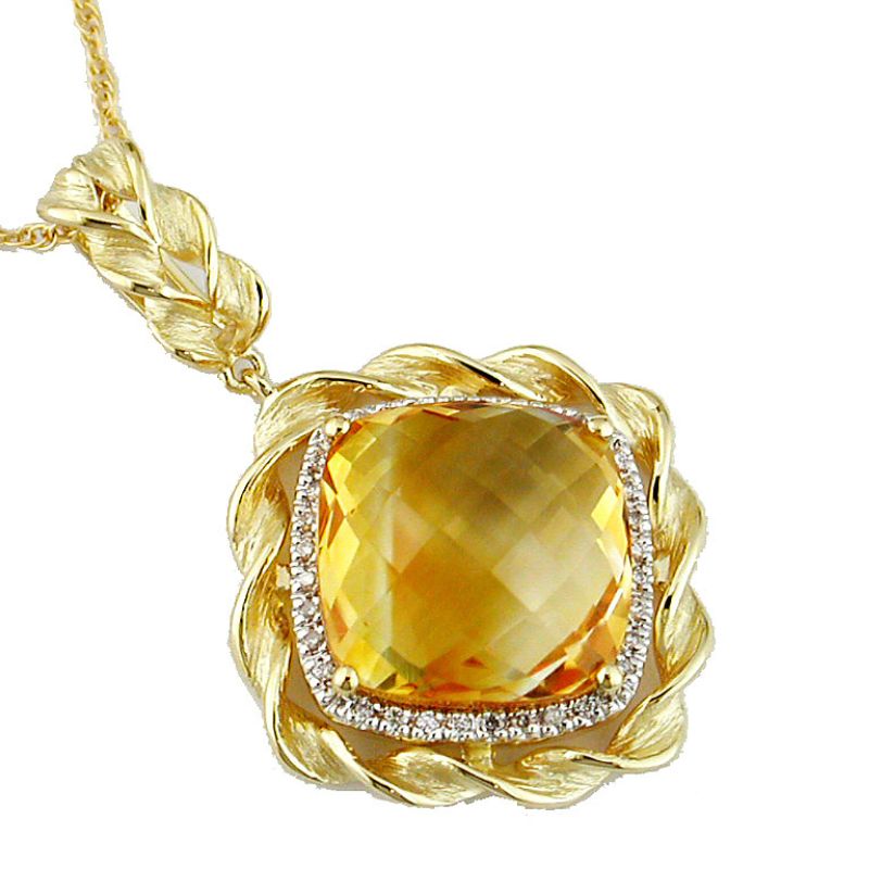 Citrine & Diamond Pendant Necklace