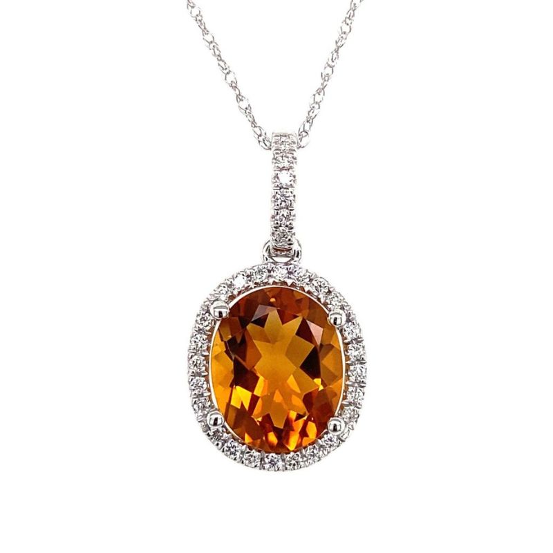 Citrine Halo Pendant Necklace