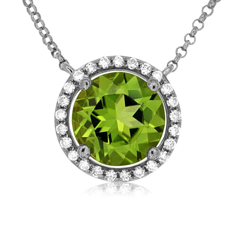 Peridot & Diamond Halo Pendant Necklace