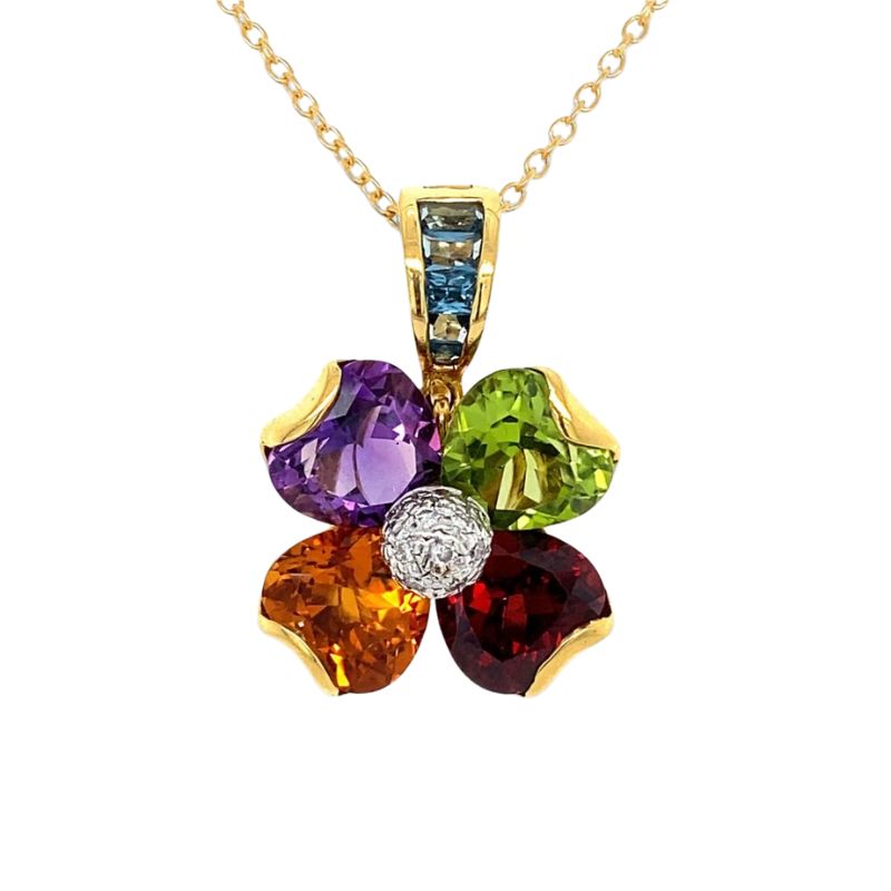 Multi Color Gemstone Flower Pendant Necklace