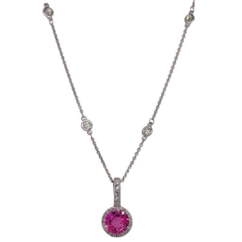 Pink Sapphire & Diamond Station Necklace