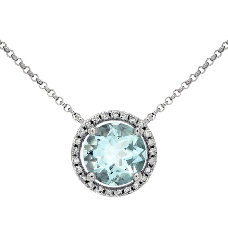 Aquamarine Halo Pendant Necklace