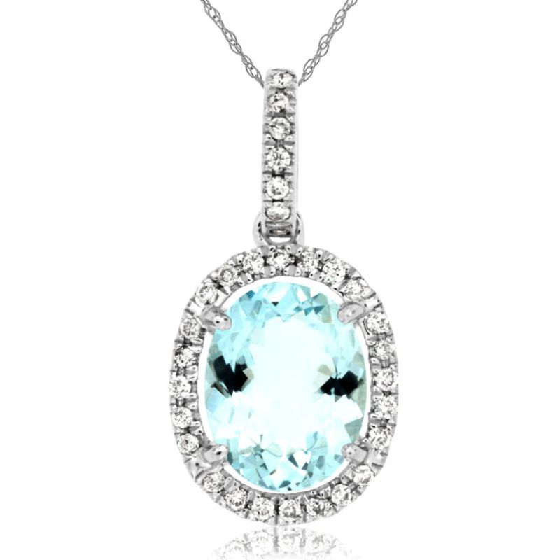 Aquamarine Halo Pendant Necklace