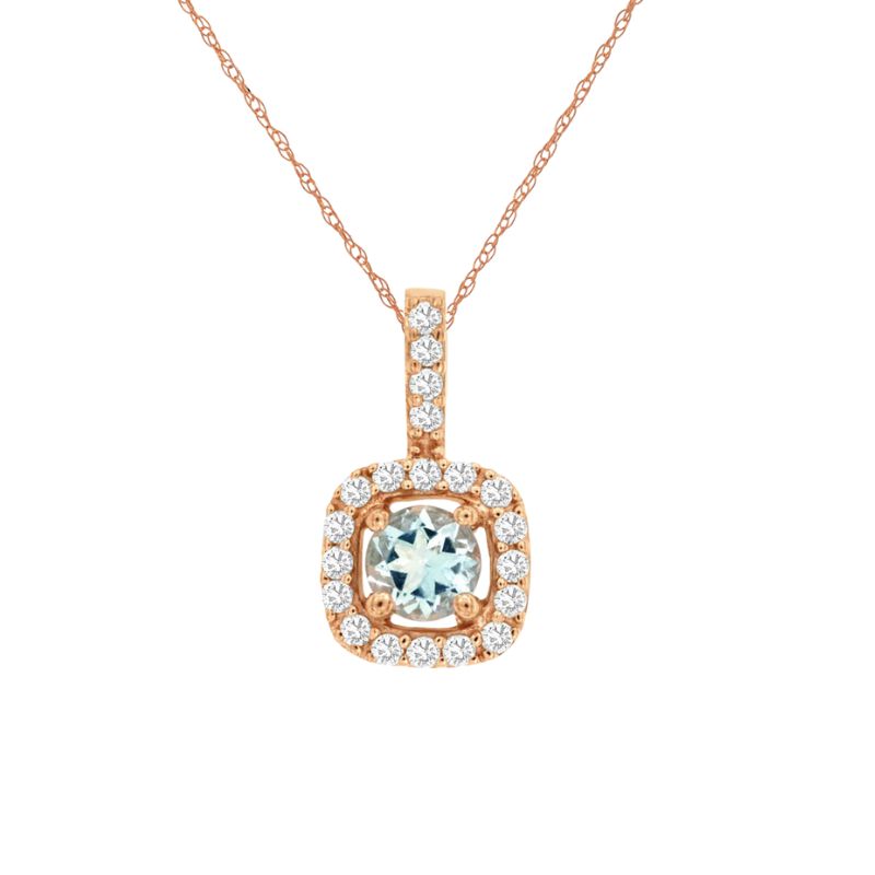 Aquamarine & Diamond Halo Pendant Necklace