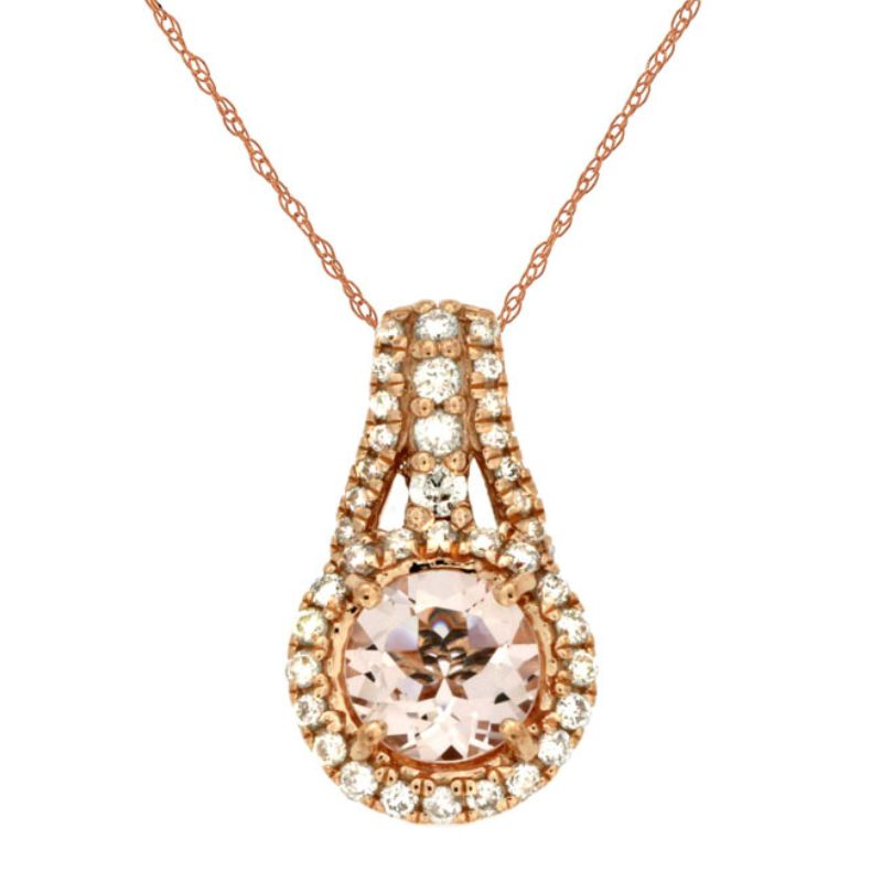 Morganite & Diamond Halo Pendant Necklace